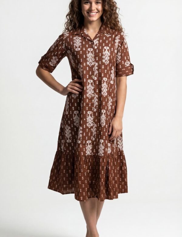 Brown Printed Midi Dress