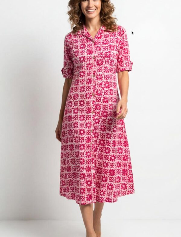 Pure Batik Collared One-Piece Midi Dress Pastel light pink