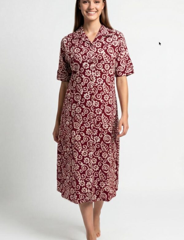 Pure Batik Collared One-Piece Midi Dress Mud maroon