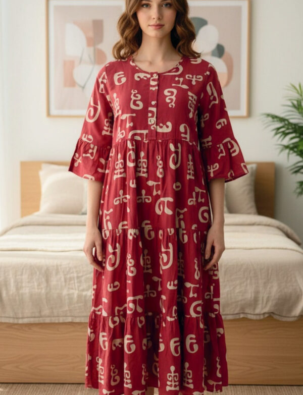 Rose Pink Abstract Print Rayon Triple Layer Frock