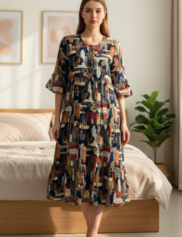 Geometric Design with Abstract Prints Rayon Triple Layer Frock